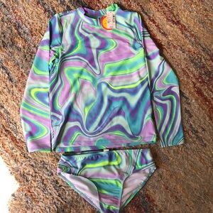 The Children's Place Purple and Green Rashguard Swim Set